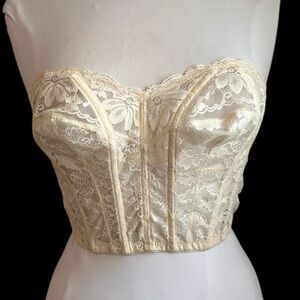 Vintage Promise By Poirette Ivory Lace Strapless Bustier Corset Bra  Size 36